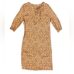 Tucker Silk Butterscotch Polka Dot 3/4 Sleeve Dress Size Small